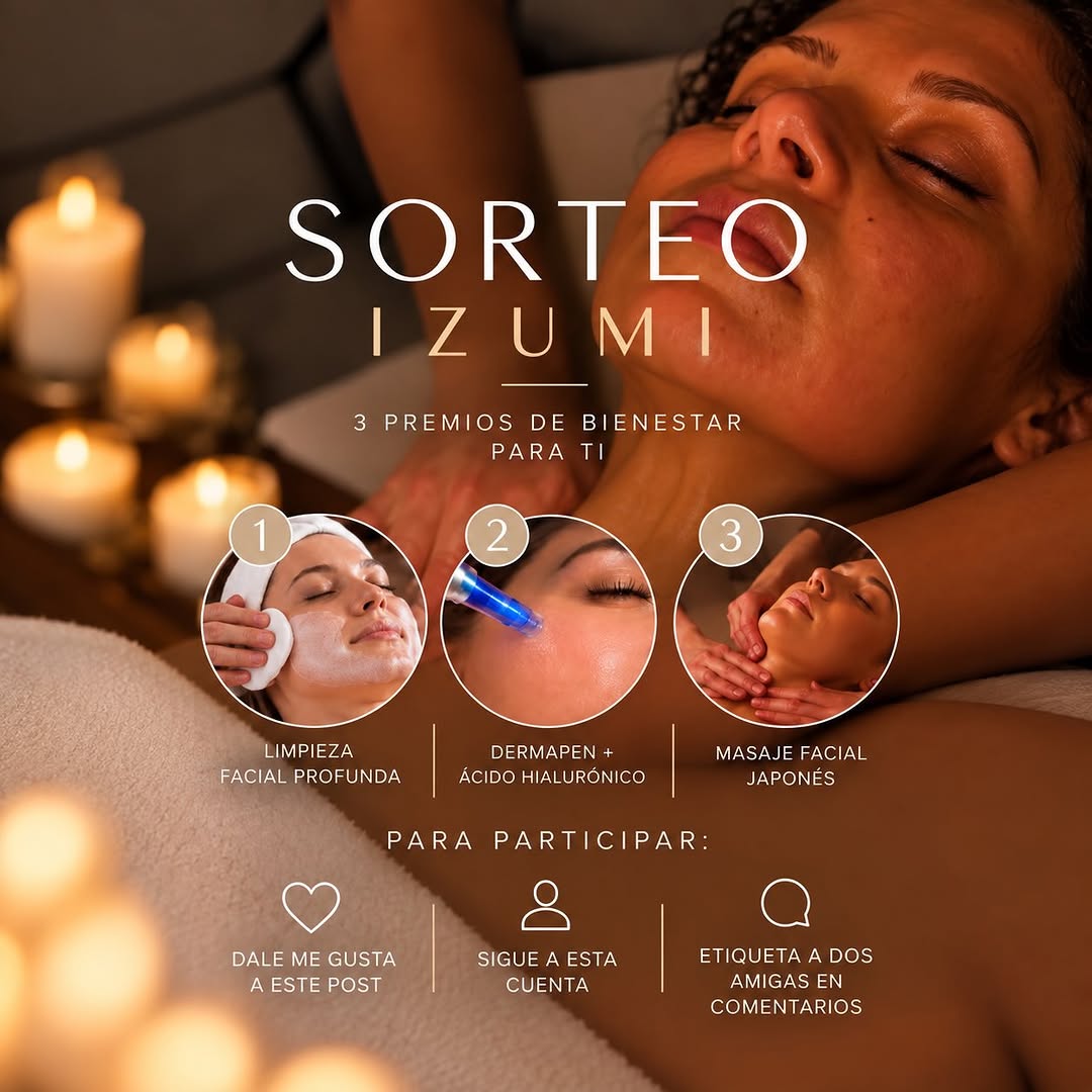 Imagen de ¡SORTEO IZUMI! ✨
3 premios · 3 experiencias de bienestar