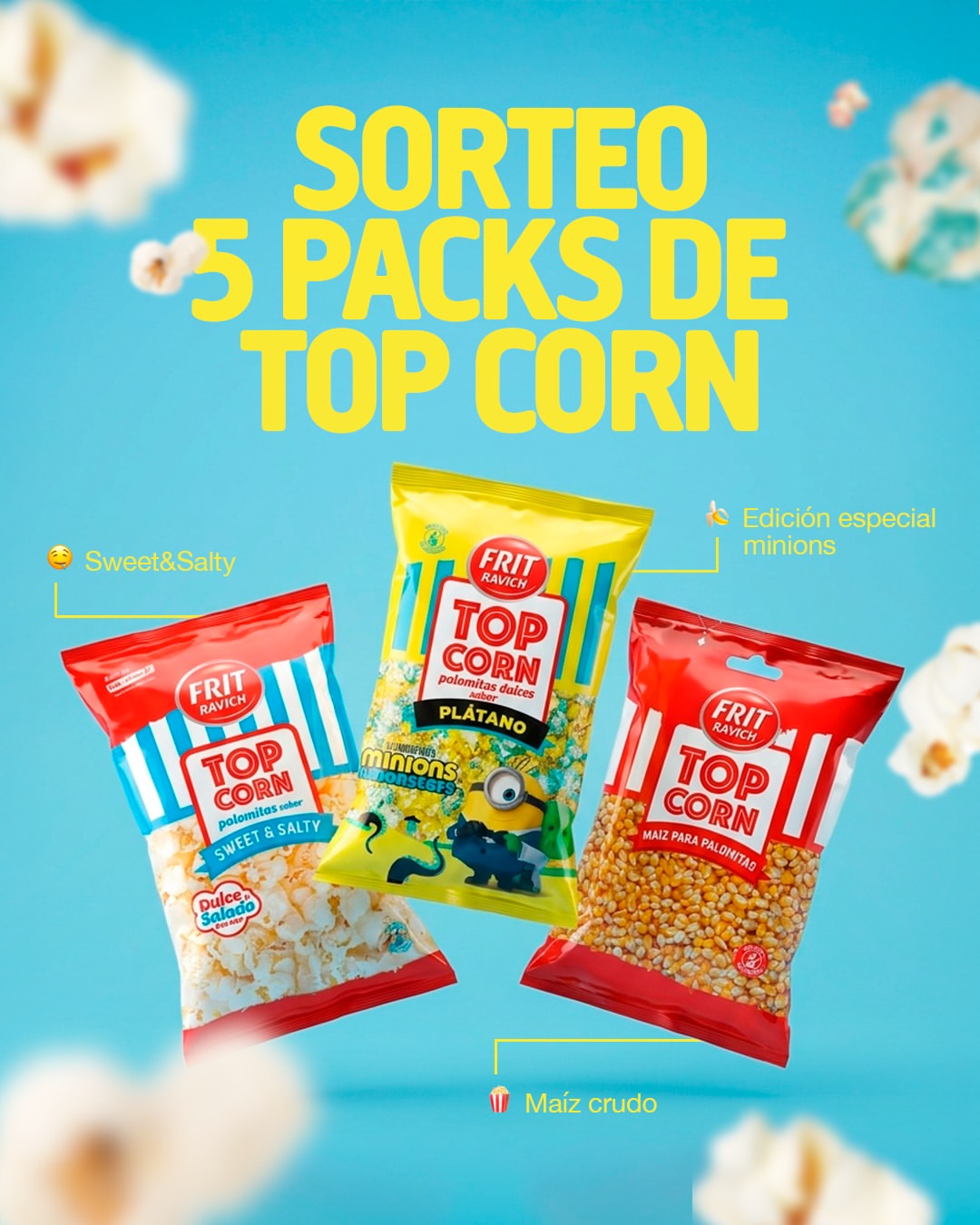 Imagen de 🍿💛 SORTEO 5 PACKS TOP CORN 💛🍿

En Frit Ravich te