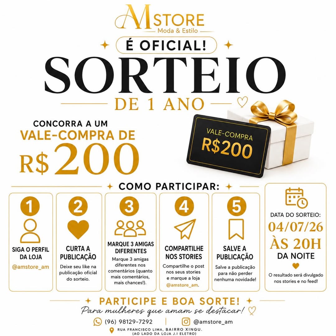 Imagen de 🚨 É OFICIAL!

Nosso SORTEIO DE 1 ANO DE LOJA FÍSICA já