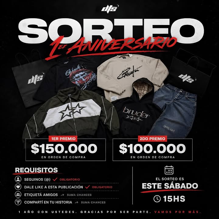 Imagen de 🎉 SORTEO 1er ANIVERSARIO — DTS Streetwear 🎉

Cumplim
