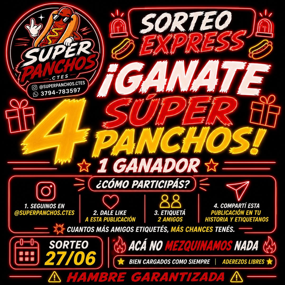 Imagen de ¡GANATE 4 SÚPER PANCHOS! 🔥
Para participar:
✅ Seguino