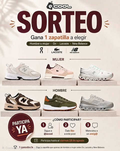 Imagen de 🎉 **¡SORTEAZO ECOOL!** 👟🔥

Esta vez no tienes que 