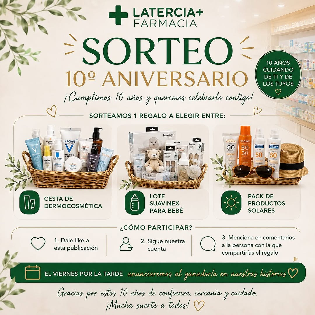 Imagen de 🎉 ¡SORTEO 10º ANIVERSARIO! 🎉

En Farmacia La Tercia 