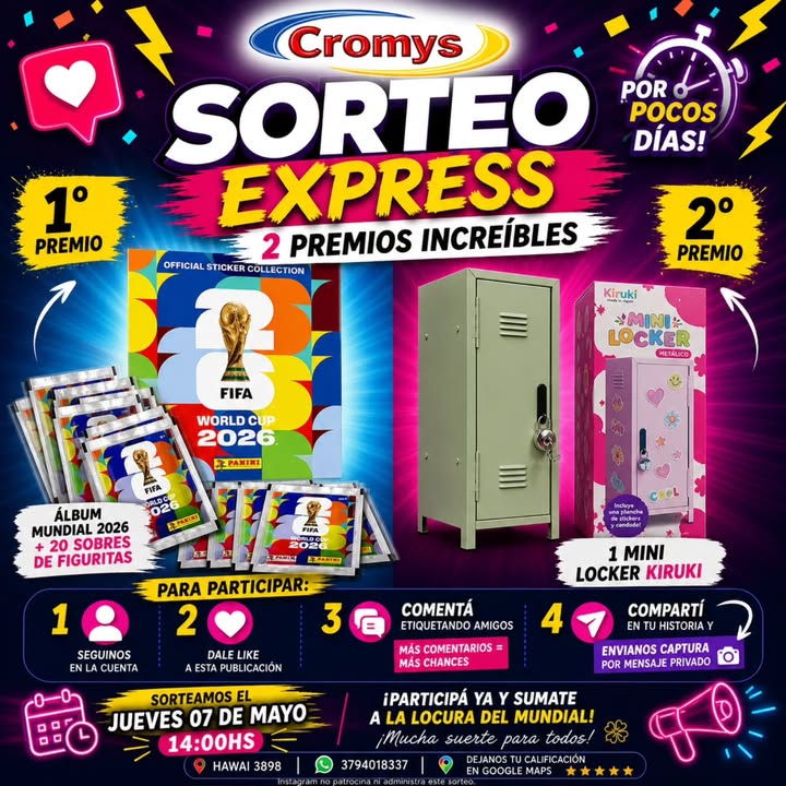 Imagen de 🚨🎉 ¡SORTEO EXPRESS EN CROMYS SRL! 🎉🚨

🔥 Se v