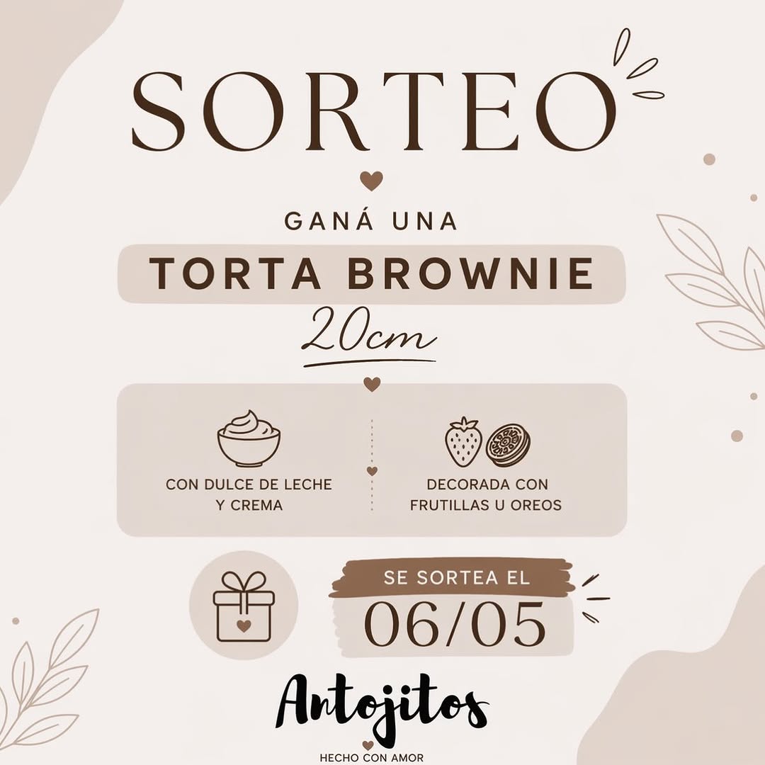 Imagen de 🎉 SORTEO 🎉
Ganate una torta brownie de 20cm 🍫

✨ 