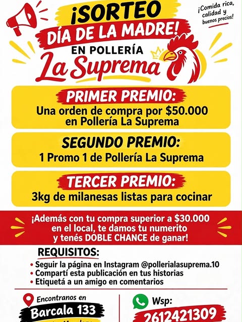 Imagen de 🎉❤️ ¡SORTEAZO en Pollería La Suprema! 🐔🎁

Par
