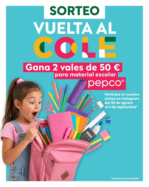 Imagen de 🎒 SORTEO DE VUELTA AL COLE: VALES 50€ PEPCO ✏️

¡S
