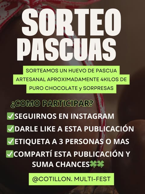 Imagen de Super SORTEO🍀🤞
Llevate el súper huevo relleno de choc