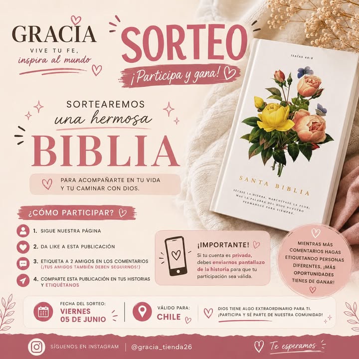 Imagen de ✨📖 ¡SORTEO GRACIA! 📖✨

Queremos bendecir tu vida 