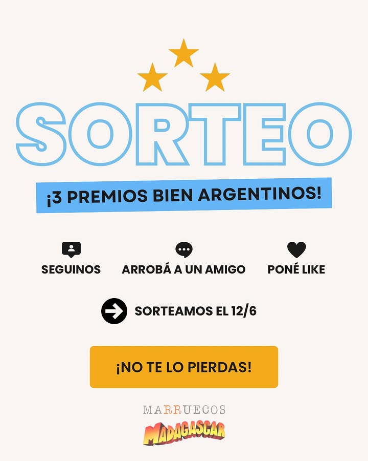 Imagen de 🤩SORTEO BIEN ARGENTINO EN MARRUECOS MADAGASCAR 🇦🇷
�