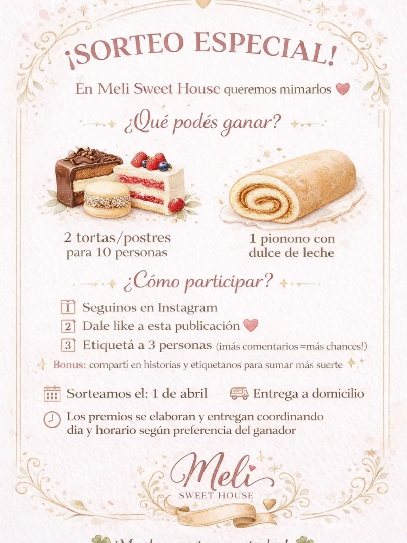 Imagen de ✨🎉 ¡SORTEO DELICIOSO! 🎉✨

En Meli Sweet House que