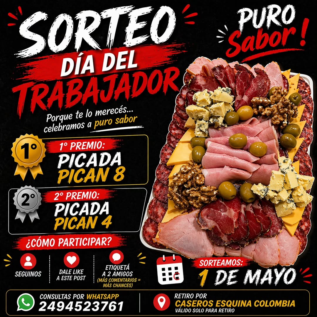 Imagen de 🎉 SORTEO DÍA DEL TRABAJADOR 🎉
💥 ¡GANÁ UNA PICADA