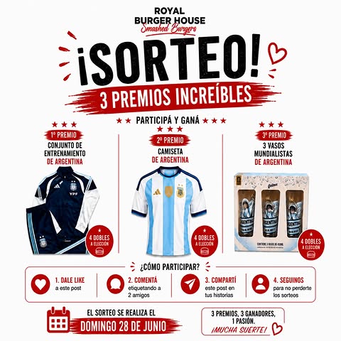Imagen de 🚨 ¡LARGAMOS EL SORTEO! 🇦🇷🍔

¡Se vienen 3 premi