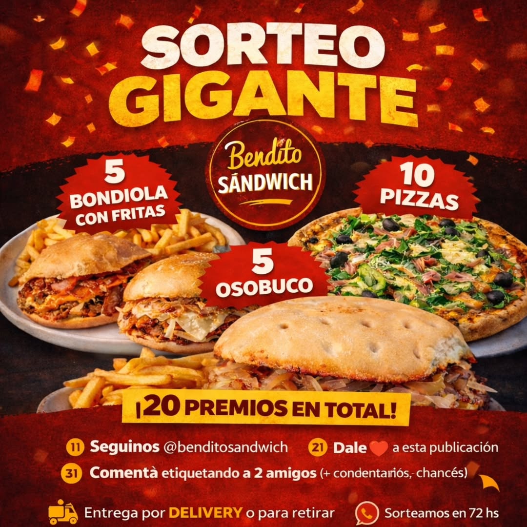 Imagen de 🎉🔥 SORTEO GIGANTE – BENDITO SÁNDWICH 🔥🎉
¡Sí