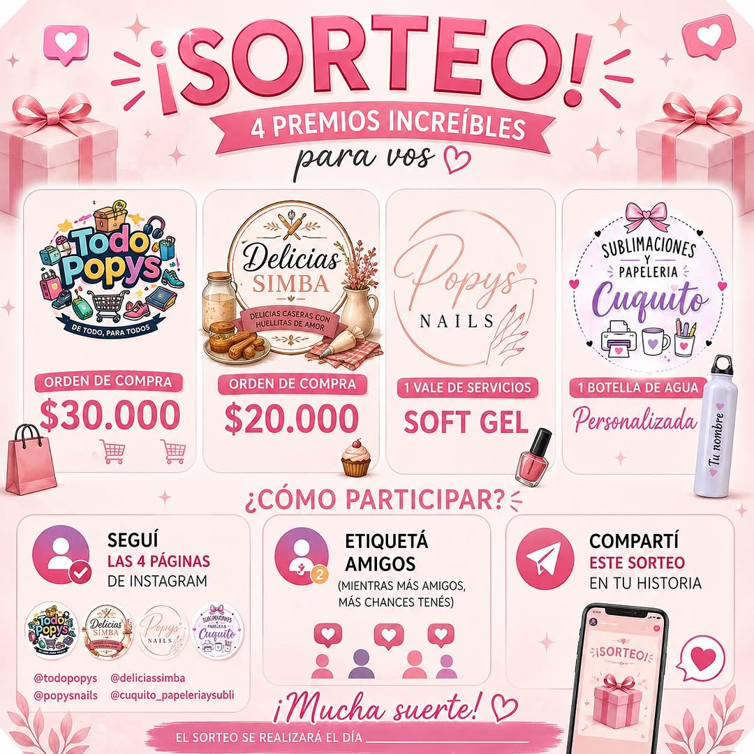 Imagen de 🎉✨ ¡SORTEO IMPERDIBLE! ✨🎉
Se vienen 3 premios inc