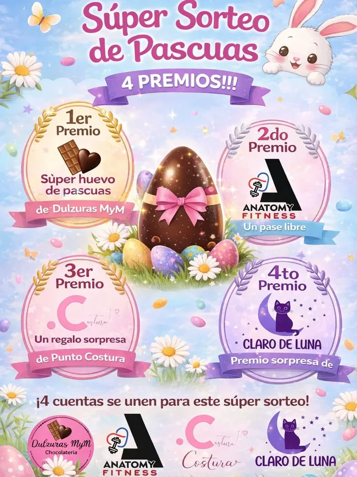 Imagen de ✨🐰 SÚPER SORTEO DE PASCUAS 🐰✨

¡Nos unimos 4 emp