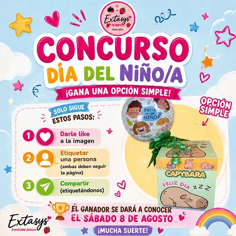 Imagen de 🎉✨ ¡CONCURSO DÍA DEL NIÑO/A EN EXTASYS! ✨🎉
¡Qu