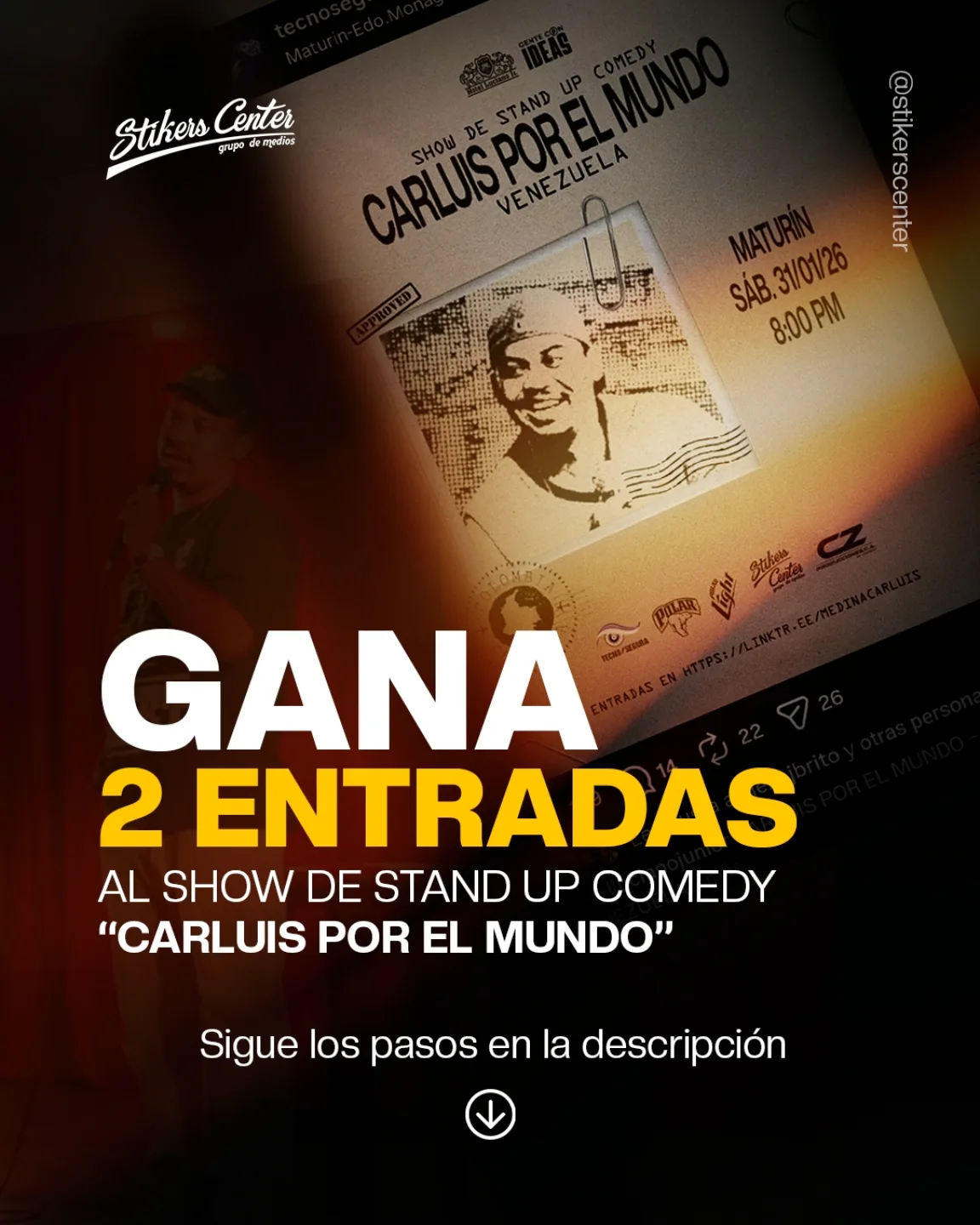 Imagen de ¡TE LLEVAMOS AL SHOW DE CARLUIS MEDINA! 🎟️

En Stikers