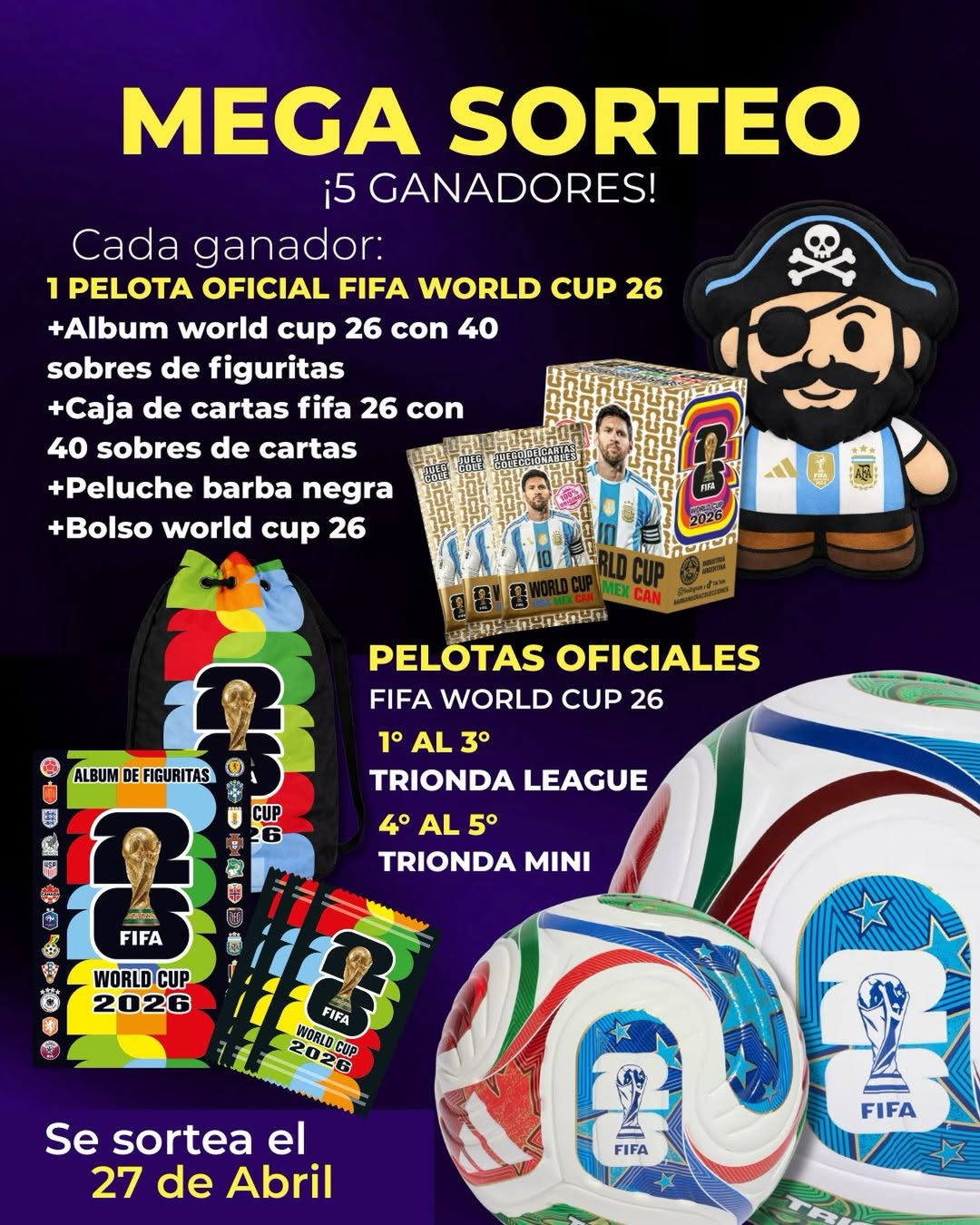 Imagen de Sortearemos 5 ganadores! 🎉

1° 2° 3° Premio:
1 Pelota 
