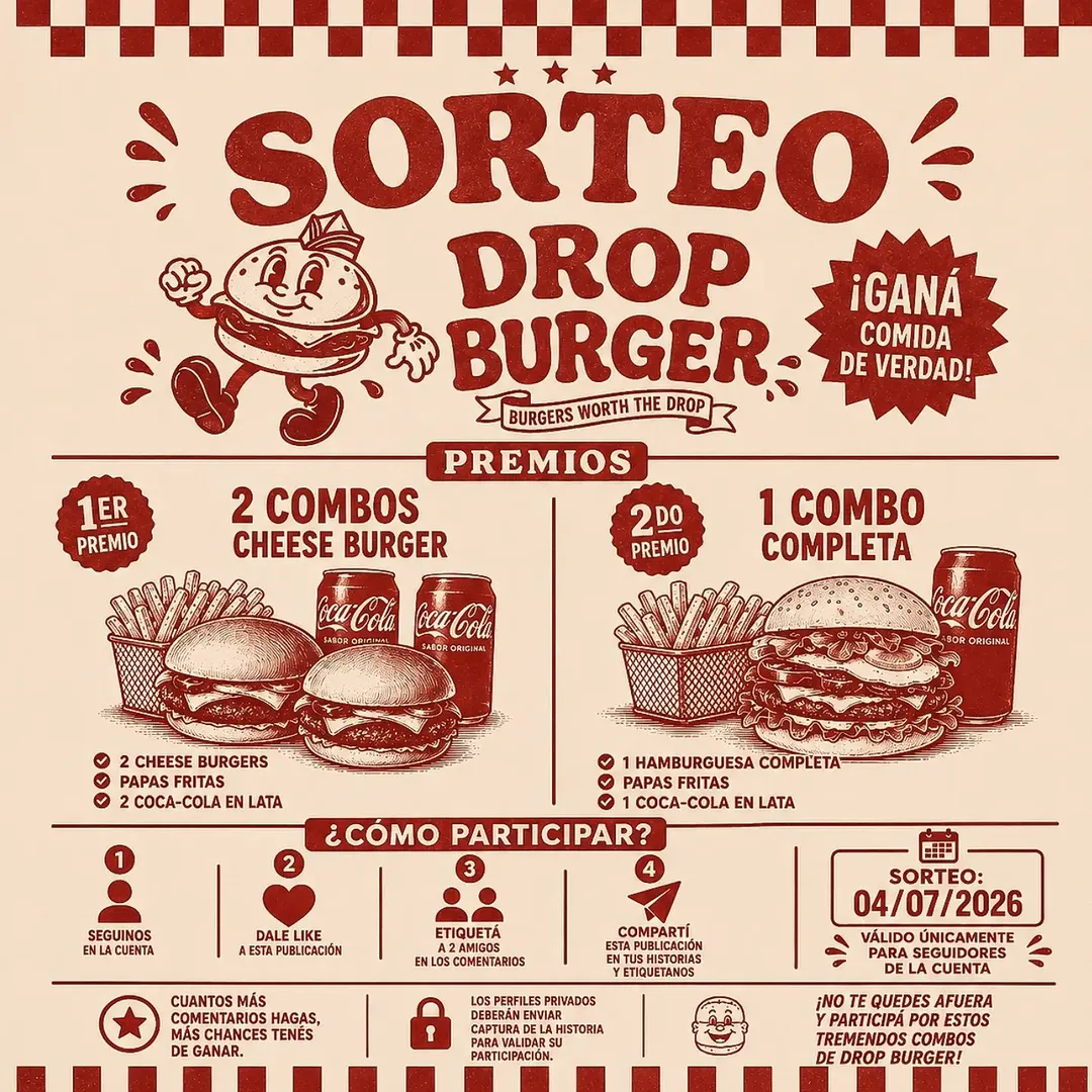 Imagen de 🔥🍔 SORTEO DROP BURGER 🍔🔥

¡Llegó el momento de