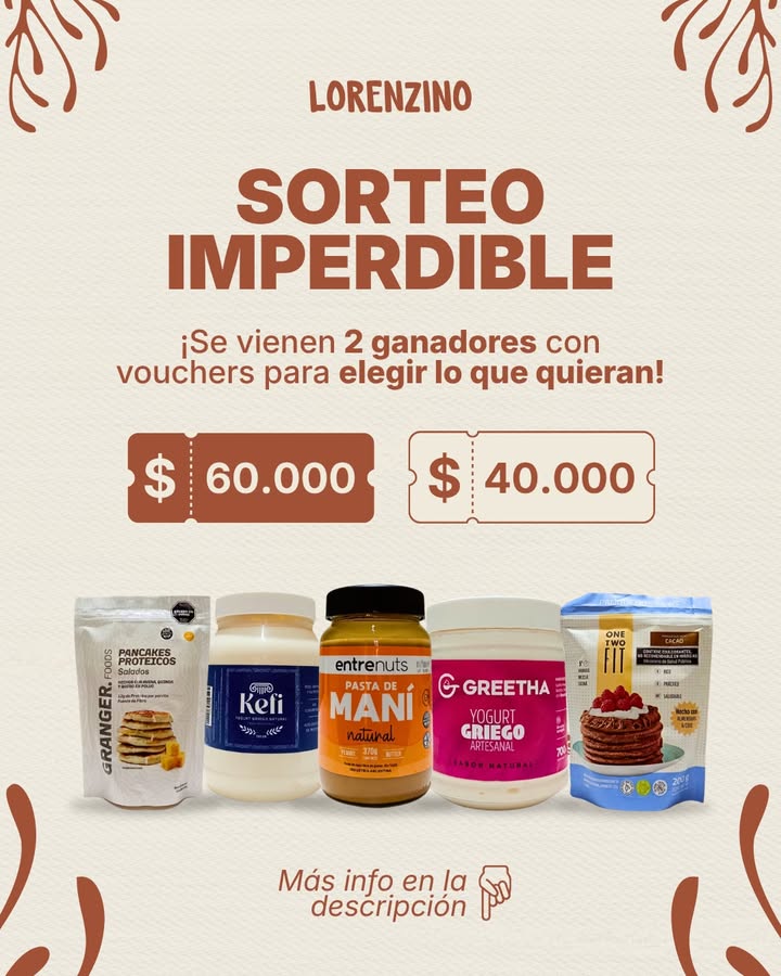 Imagen de 🎉 ¡SORTEO IMPERDIBLE EN LORENZINO! 🎉

¡Se vienen 2 g