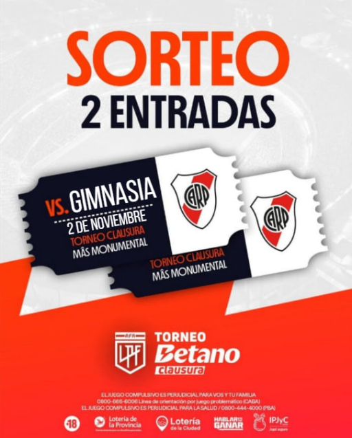 Imagen de 2 Entradas para River vs Gimnasia en el Monumental