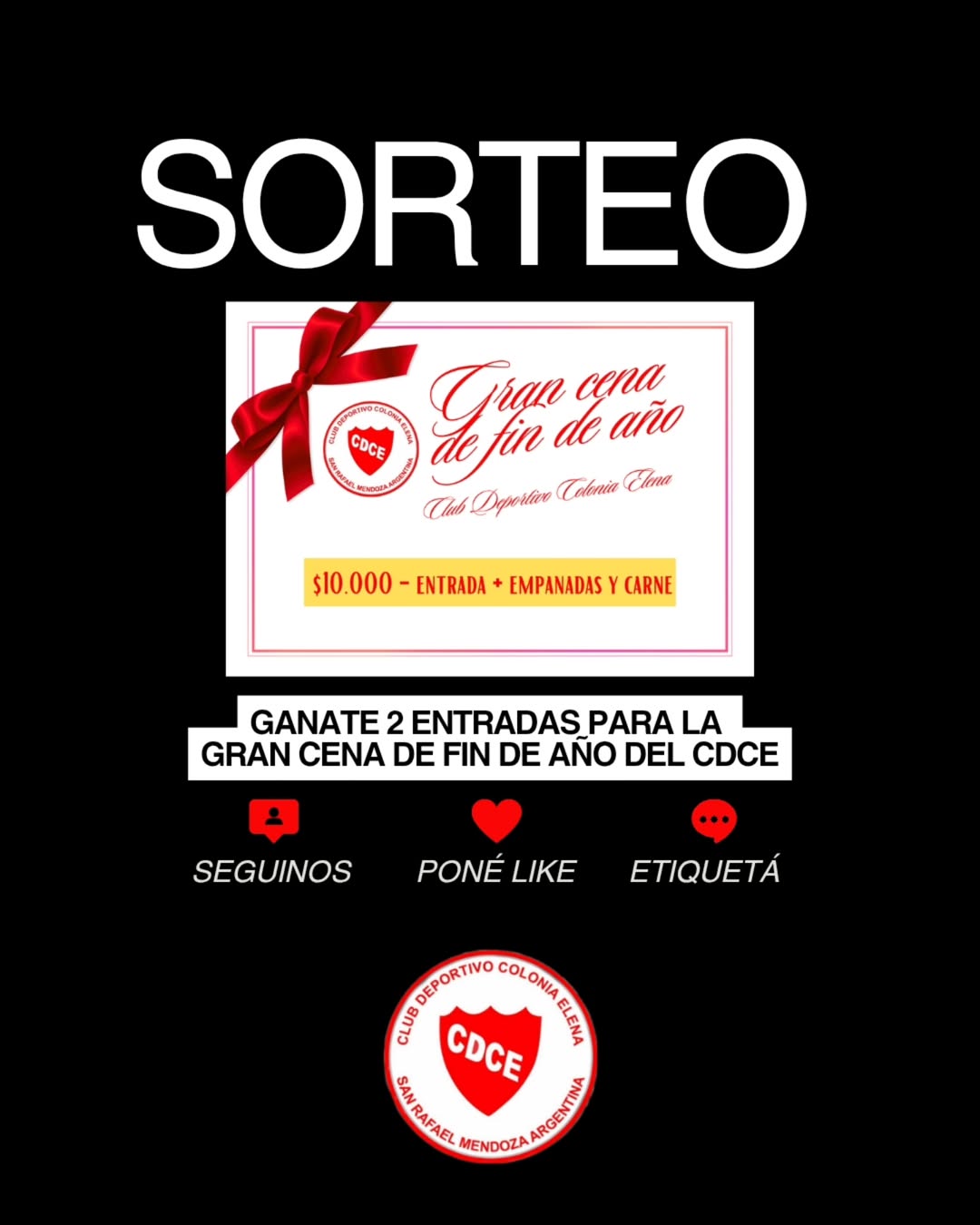 Imagen de 🎉 ¡SORTEO - CENA SHOW DEL CDCE! 🎉
¿Querés ganar 2 t