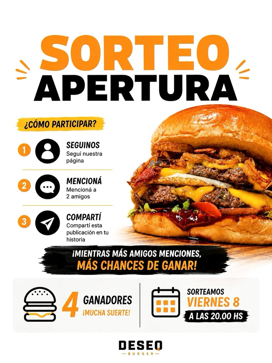 Imagen de 🍔🎉 ¡SORTEO APERTURA! 🎉🍔
Llegó el momento de a