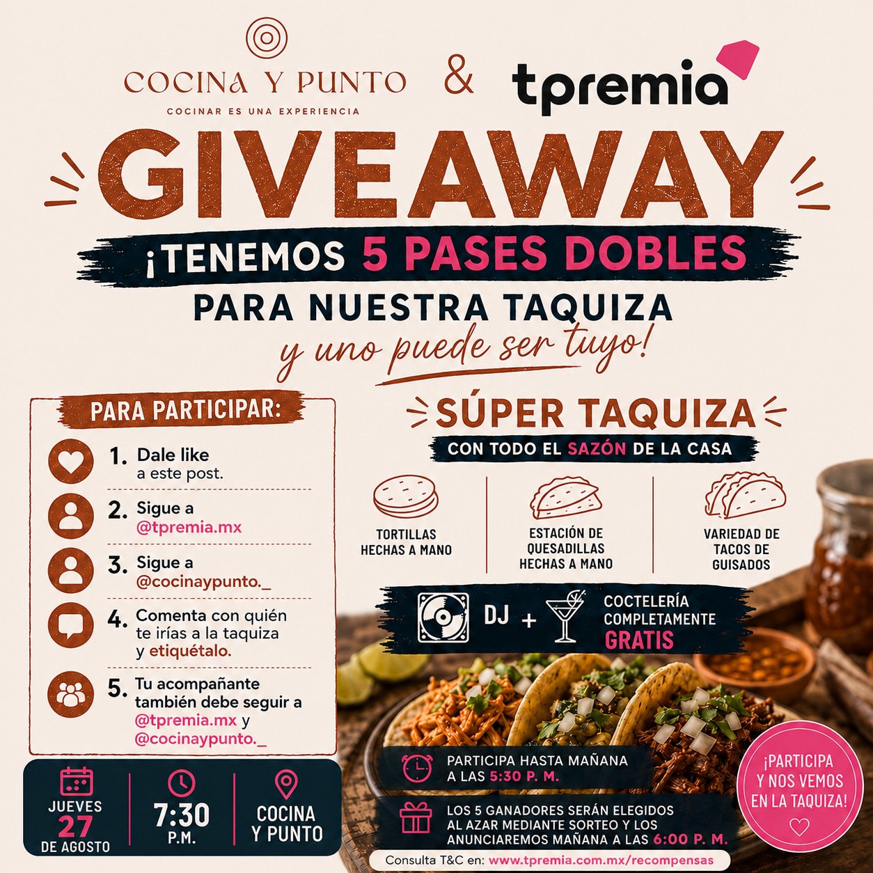 Imagen de 🌮🔥 GIVEAWAY — Cocina y Punto x tpremia 🔥🌮
¡L