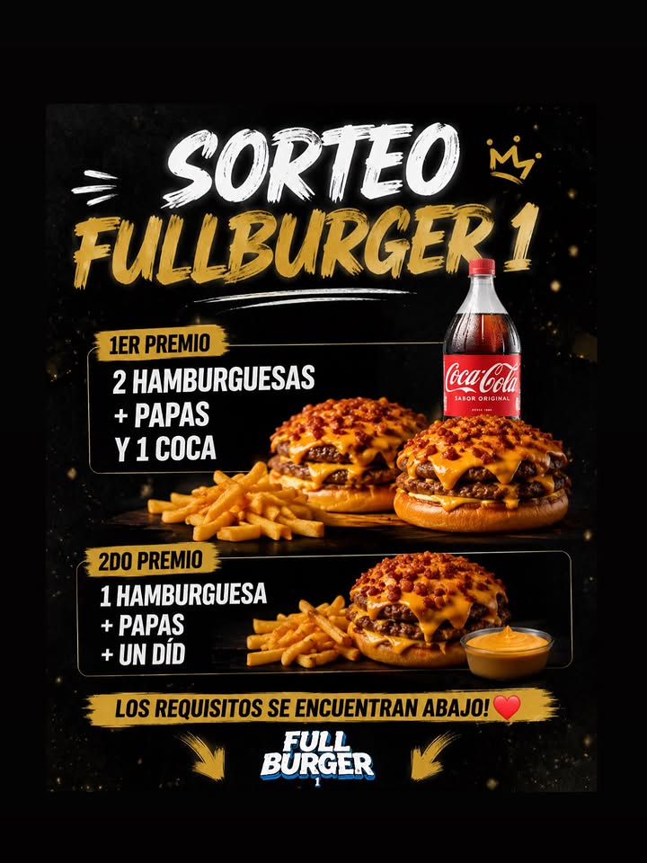 Imagen de 🍔🔥 ¡SORTEO FULL BURGER 1! 🔥🍔

¿Querés disfrut