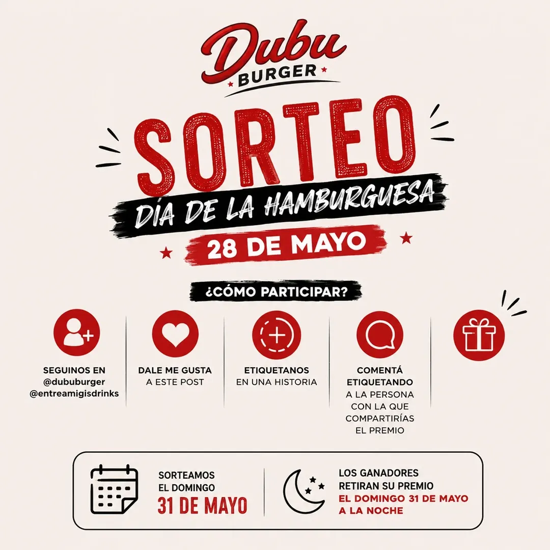 Imagen de 🍔🔥 ¡SORTEO DÍA DE LA HAMBURGUESA! 🔥🍔
Este 28