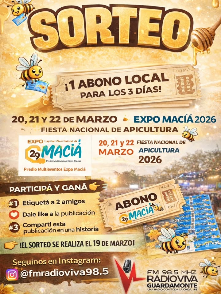 Imagen de 🎉🐝 ¡SORTEO ESPECIAL! 🐝🎉

En FM Radio Viva 98.5 